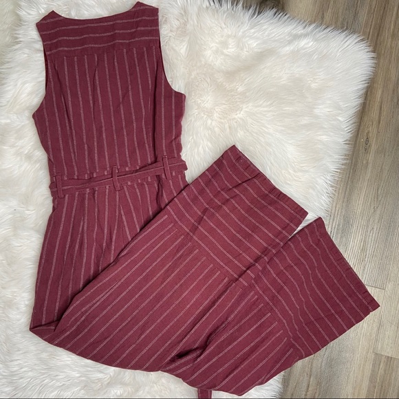Striped Wide Leg Jumpsuit S Cotton Button Down S - Picture 3 of 5